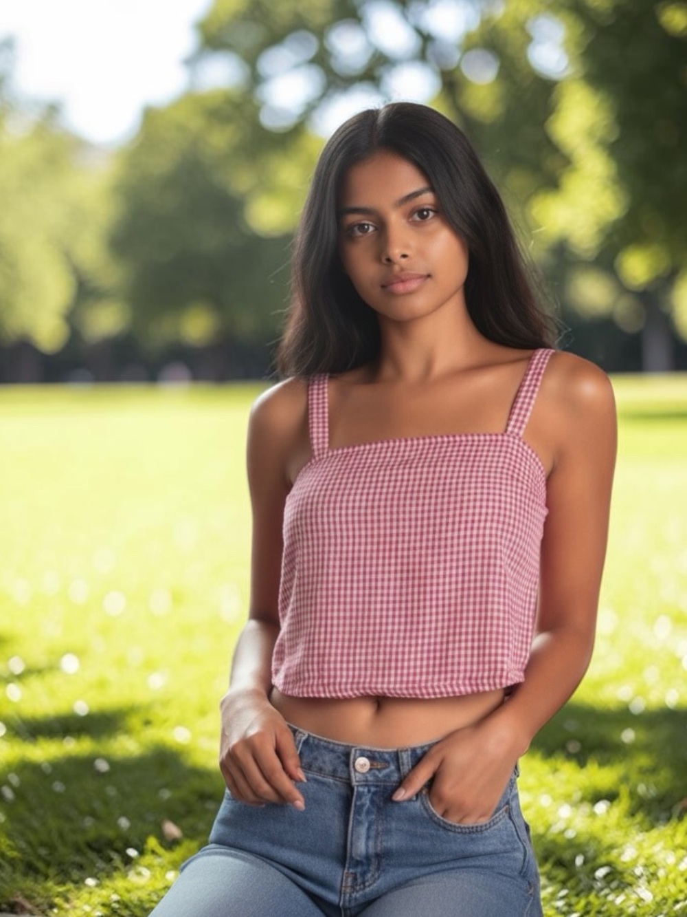 Crop Top Tank Red and White Gingham Size Large NWT